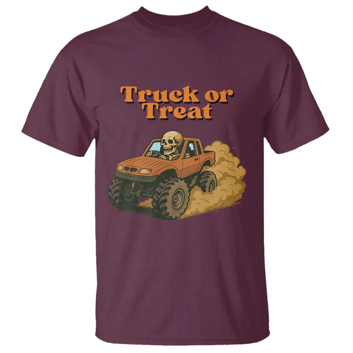 Truck Or Treat Skeleton Racing T Shirt Funny Halloween Truck Lover TS12 Maroon Print Your Wear