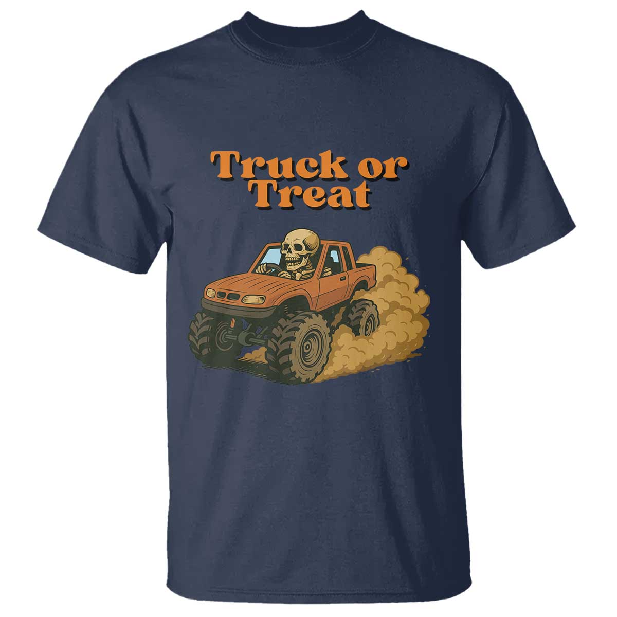 Truck Or Treat Skeleton Racing T Shirt Funny Halloween Truck Lover TS12 Navy Print Your Wear