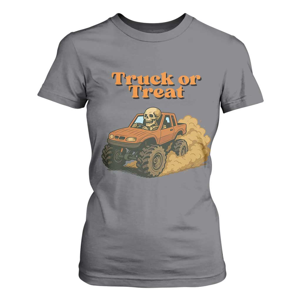 Truck Or Treat Skeleton Racing T Shirt For Women Funny Halloween Truck Lover TS12 Charcoal Print Your Wear