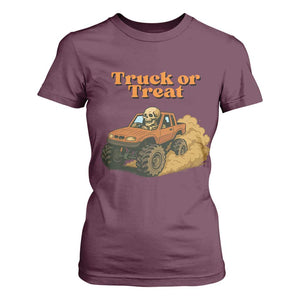 Truck Or Treat Skeleton Racing T Shirt For Women Funny Halloween Truck Lover TS12 Maroon Print Your Wear