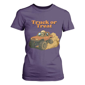 Truck Or Treat Skeleton Racing T Shirt For Women Funny Halloween Truck Lover TS12 Purple Print Your Wear