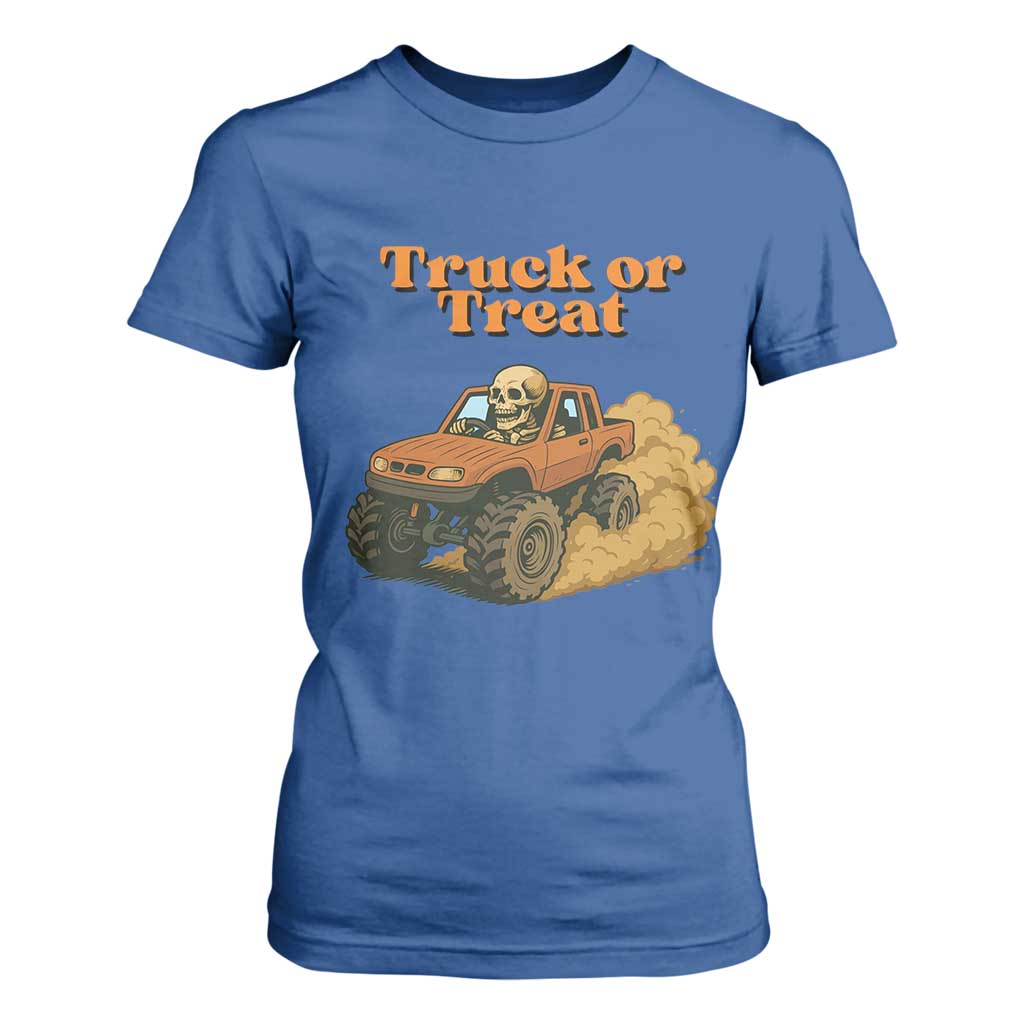 Truck Or Treat Skeleton Racing T Shirt For Women Funny Halloween Truck Lover TS12 Royal Blue Print Your Wear