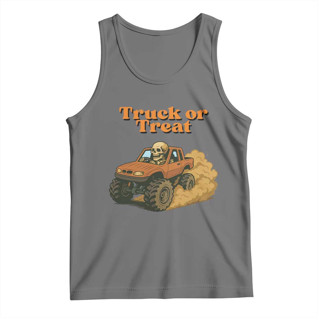 Truck Or Treat Skeleton Racing Tank Top Funny Halloween Truck Lover TS12 Black Heather Print Your Wear