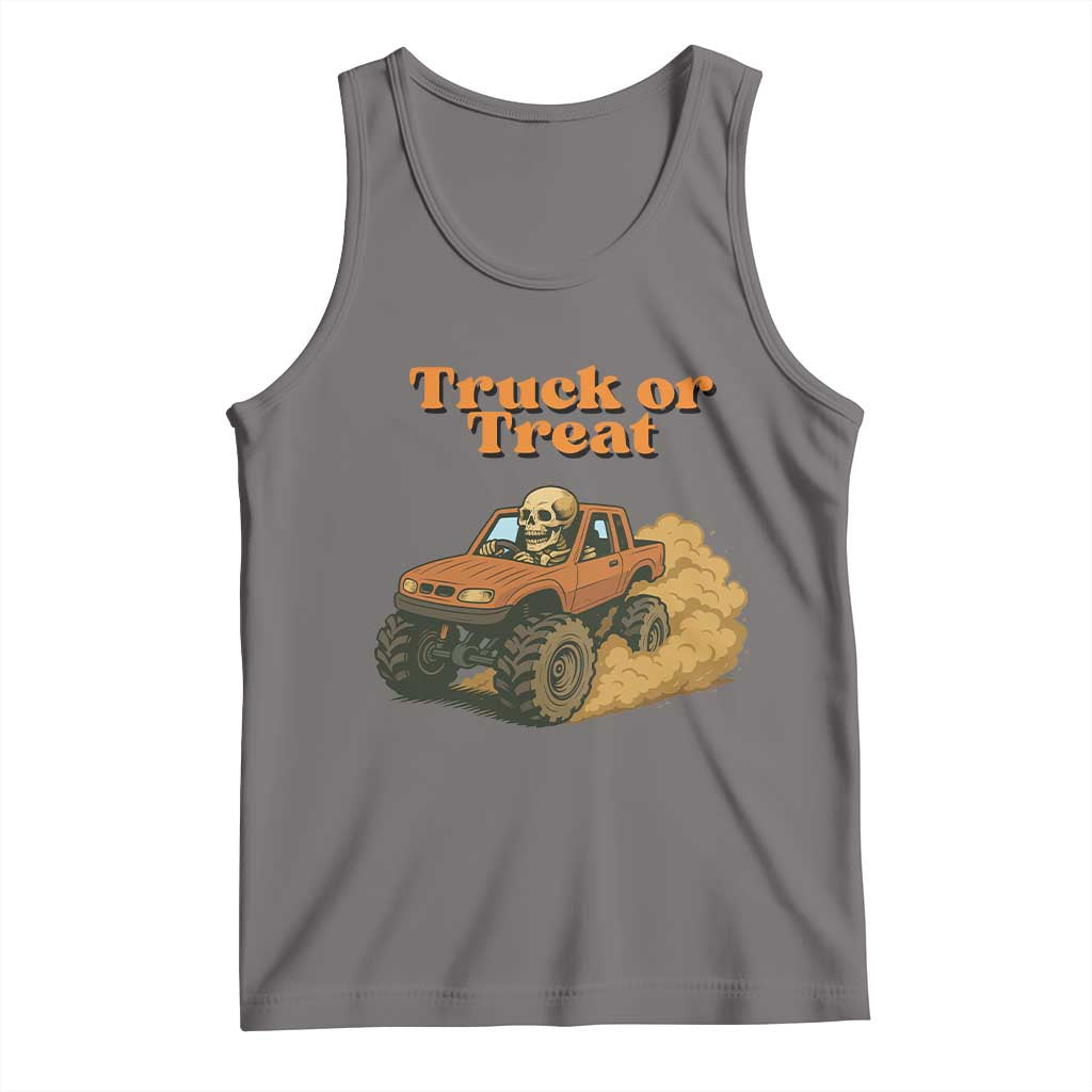 Truck Or Treat Skeleton Racing Tank Top Funny Halloween Truck Lover TS12 Deep Heather Print Your Wear