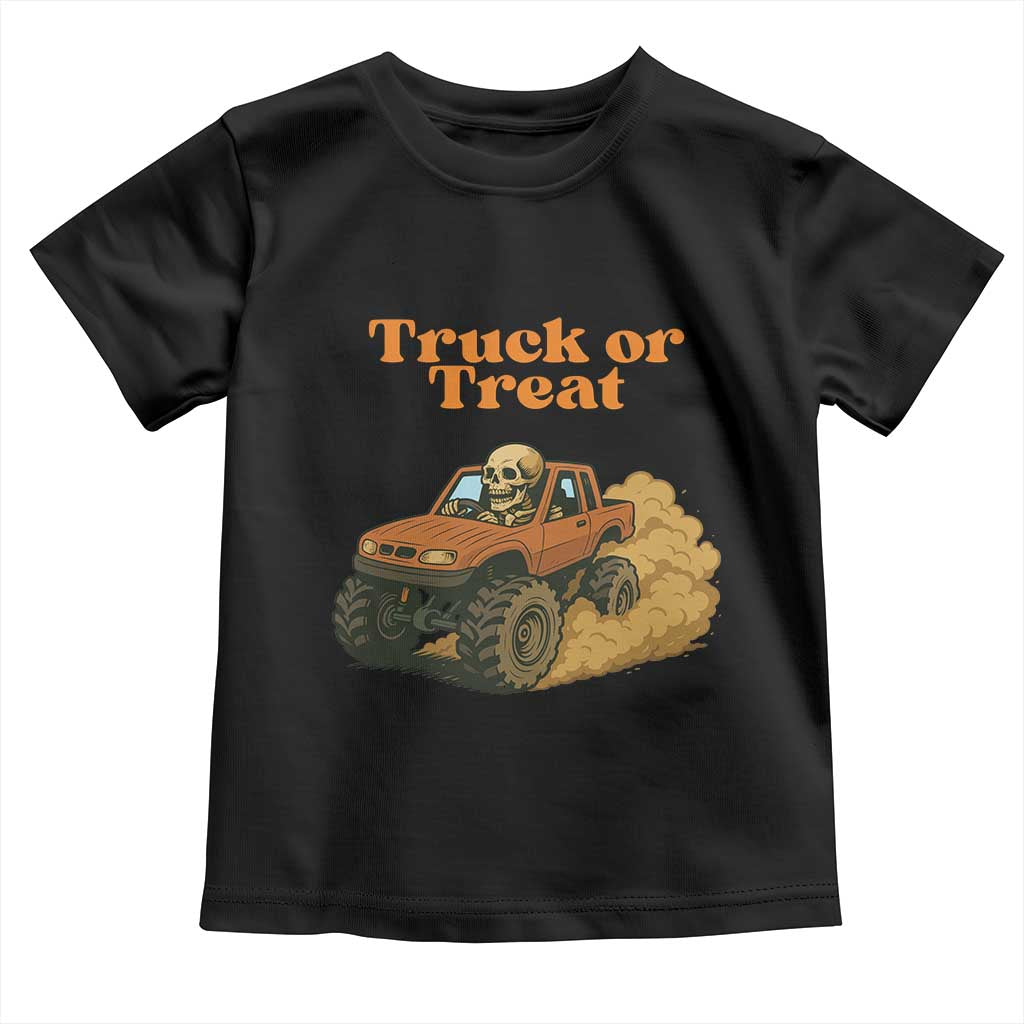 Truck Or Treat Skeleton Racing Toddler T Shirt Funny Halloween Truck Lover TS12 Black Print Your Wear
