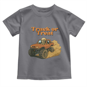 Truck Or Treat Skeleton Racing Toddler T Shirt Funny Halloween Truck Lover TS12 Charcoal Print Your Wear