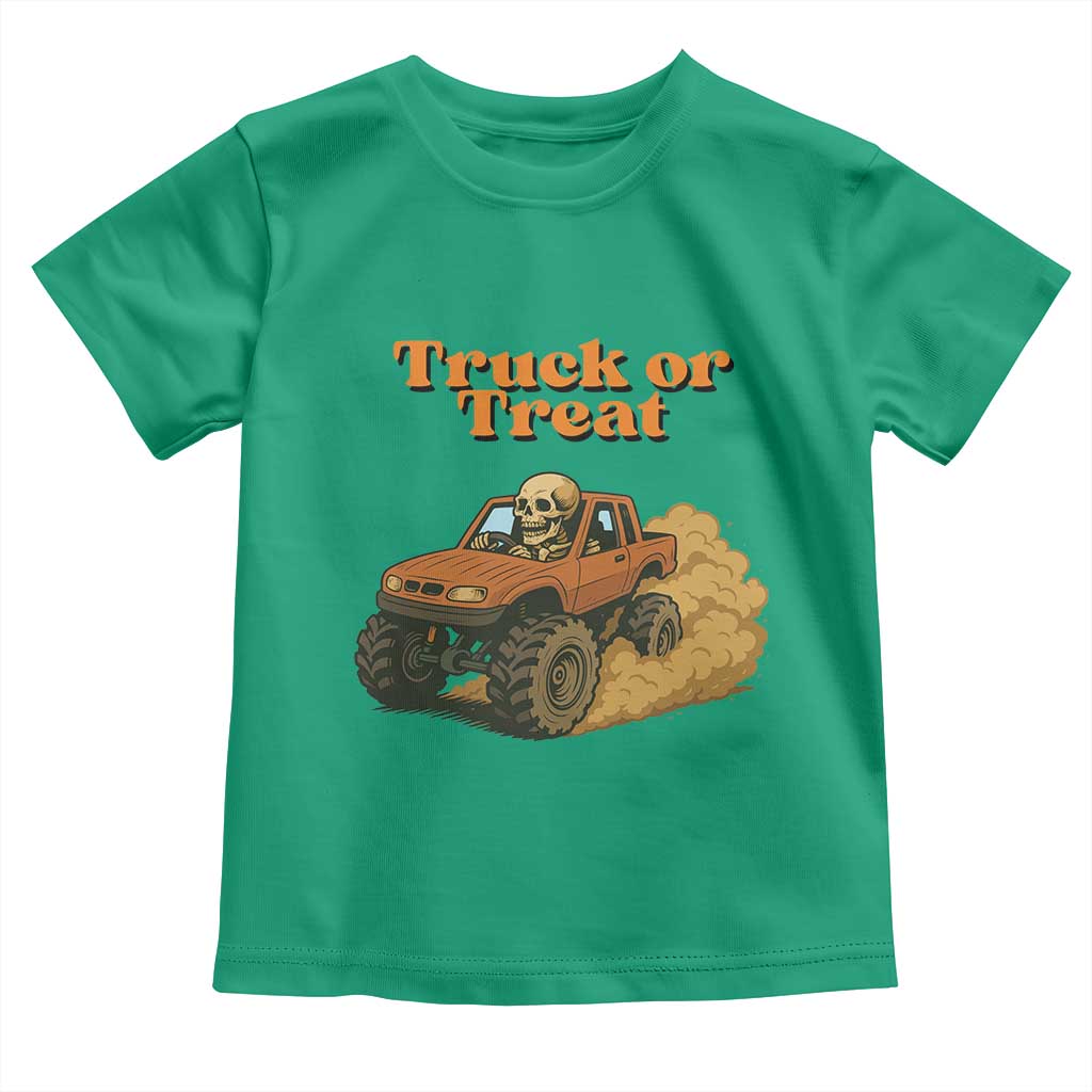 Truck Or Treat Skeleton Racing Toddler T Shirt Funny Halloween Truck Lover TS12 Irish Green Print Your Wear