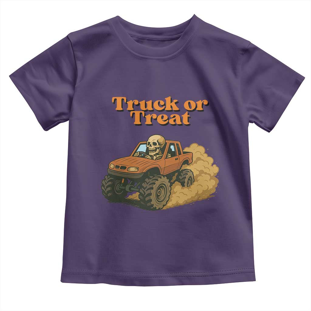 Truck Or Treat Skeleton Racing Toddler T Shirt Funny Halloween Truck Lover TS12 Purple Print Your Wear