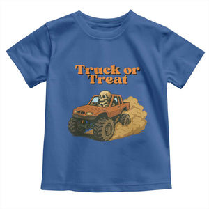 Truck Or Treat Skeleton Racing Toddler T Shirt Funny Halloween Truck Lover TS12 Royal Blue Print Your Wear