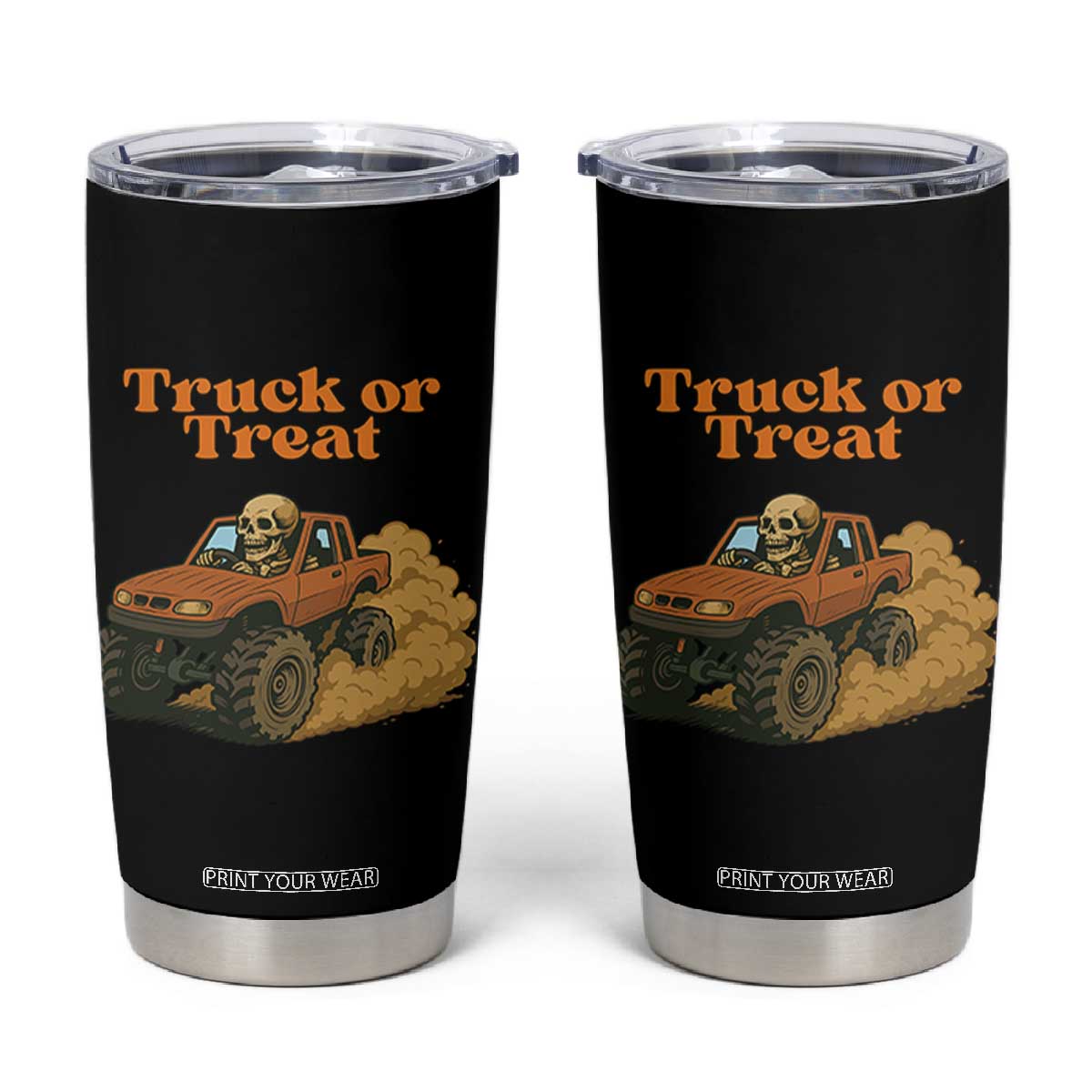 Truck Or Treat Skeleton Racing Tumbler Cup Funny Halloween Truck Lover TS12 Black Print Your Wear