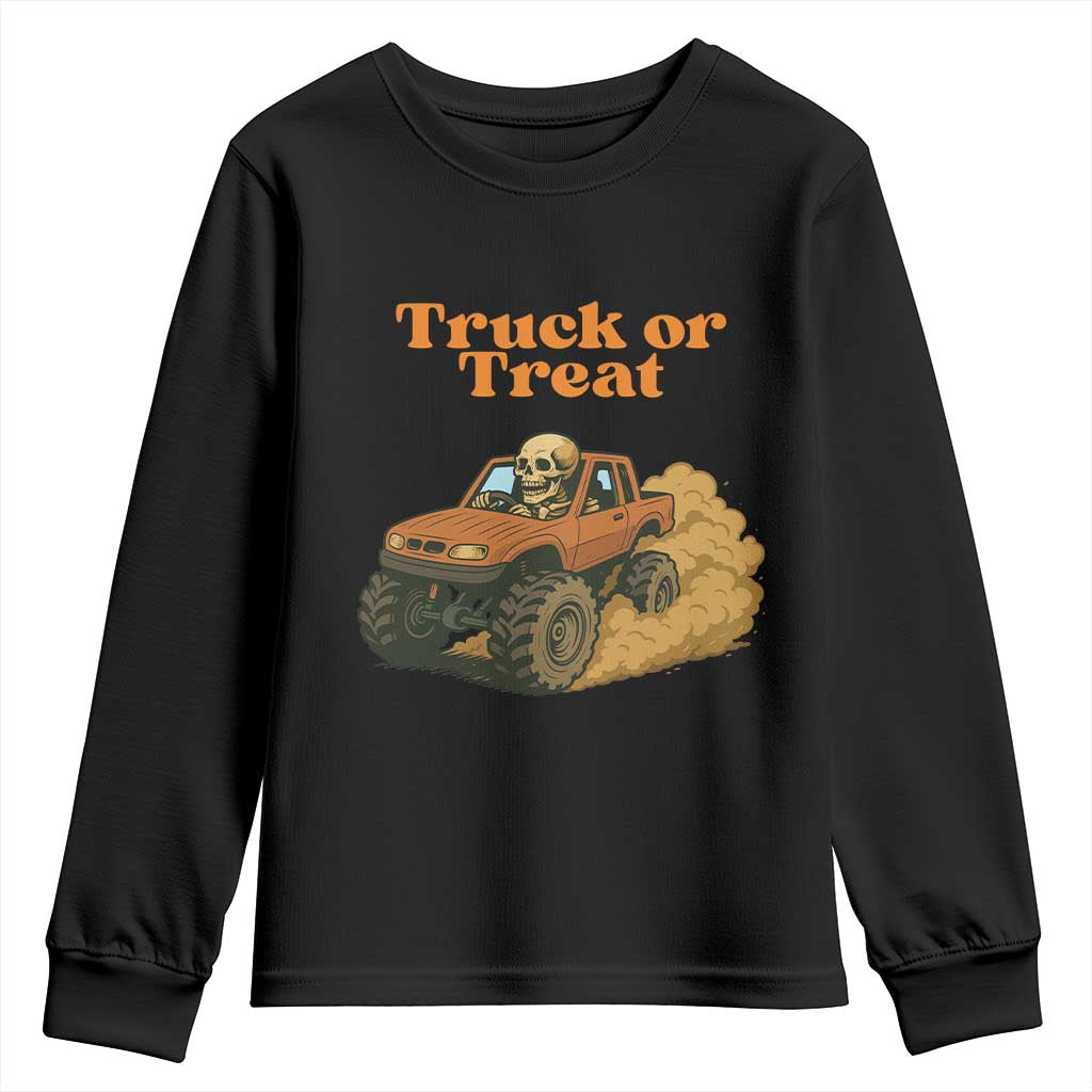 Truck Or Treat Skeleton Racing Youth Sweatshirt Funny Halloween Truck Lover TS12 Black Print Your Wear