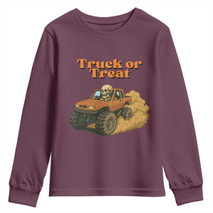 Truck Or Treat Skeleton Racing Youth Sweatshirt Funny Halloween Truck Lover TS12 Maroon Print Your Wear