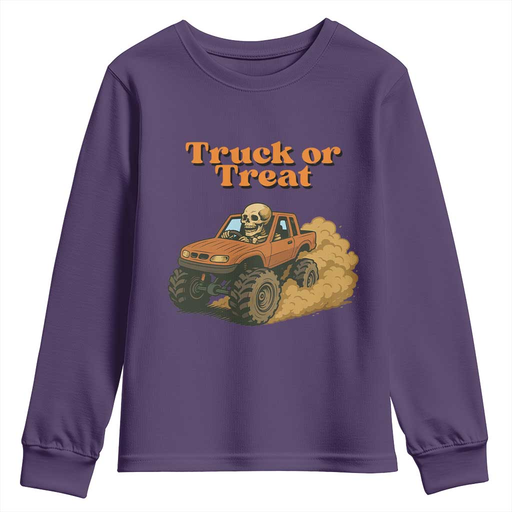 Truck Or Treat Skeleton Racing Youth Sweatshirt Funny Halloween Truck Lover TS12 Purple Print Your Wear