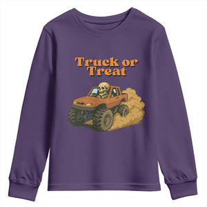 Truck Or Treat Skeleton Racing Youth Sweatshirt Funny Halloween Truck Lover TS12 Purple Print Your Wear