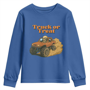 Truck Or Treat Skeleton Racing Youth Sweatshirt Funny Halloween Truck Lover TS12 Royal Blue Print Your Wear