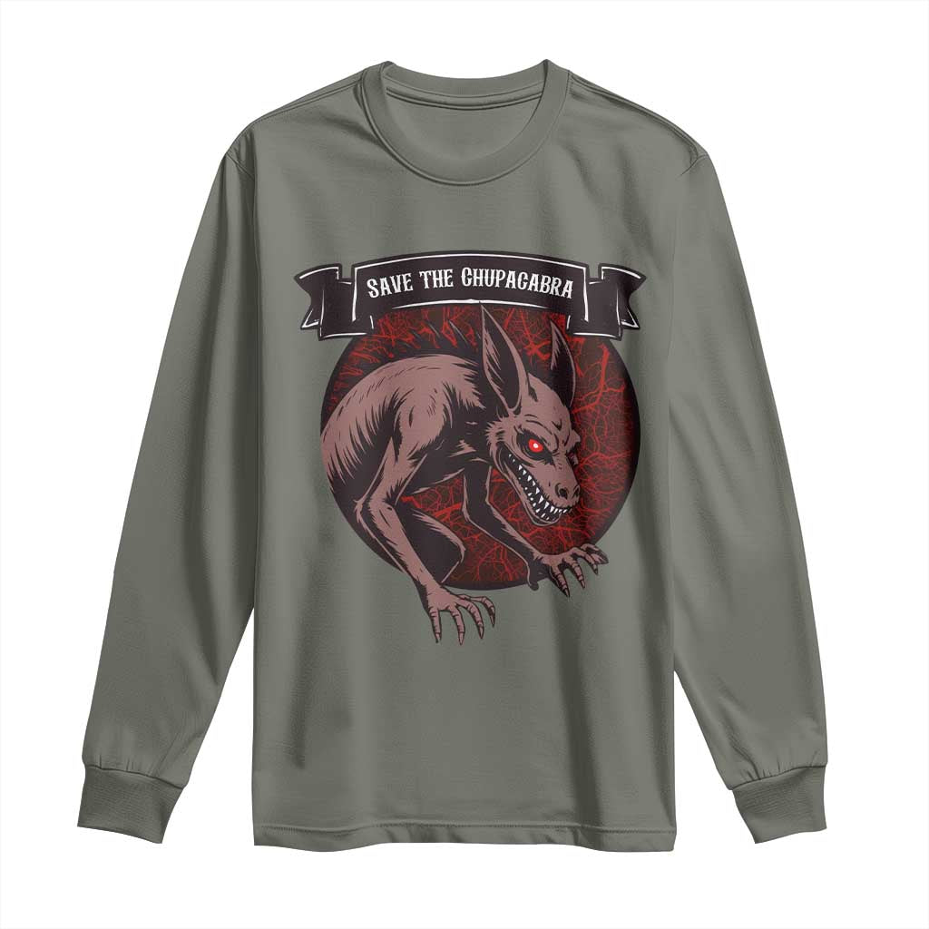 Chupacabra Long Sleeve Shirt Gothic Horror Save The Cryptid Gift TS12 Military Green Print Your Wear