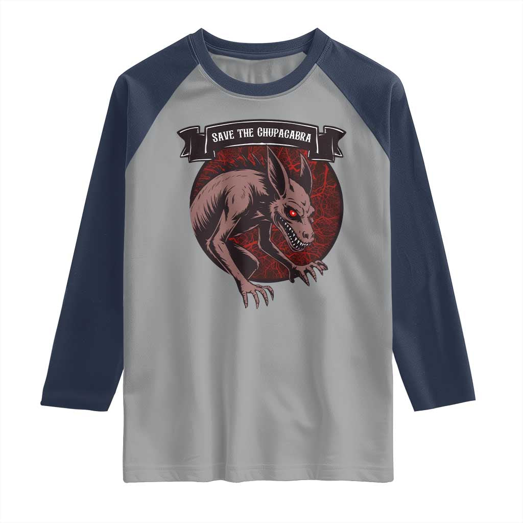 Chupacabra Raglan Shirt Gothic Horror Save The Cryptid Gift TS12 Sport Gray Navy Print Your Wear
