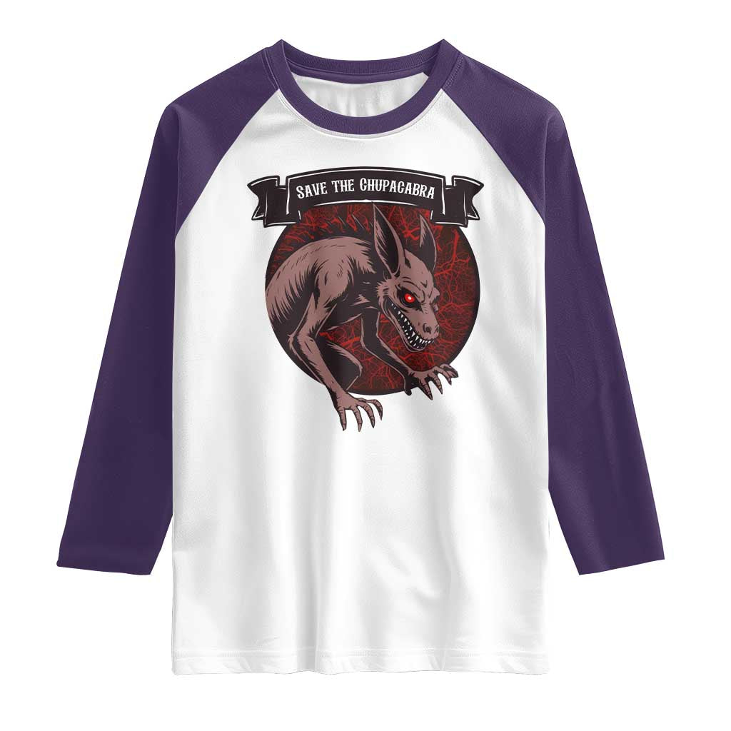 Chupacabra Raglan Shirt Gothic Horror Save The Cryptid Gift TS12 White Purple Print Your Wear
