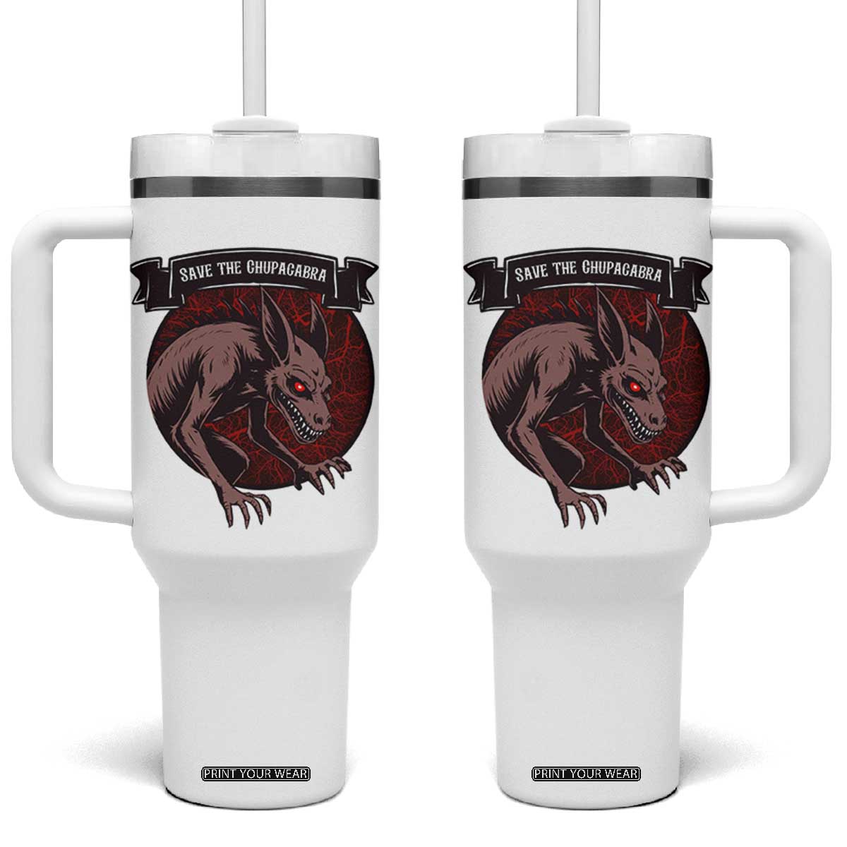 Chupacabra Tumbler With Handle Gothic Horror Save The Cryptid Gift TS12 One Size: 40 oz White Print Your Wear