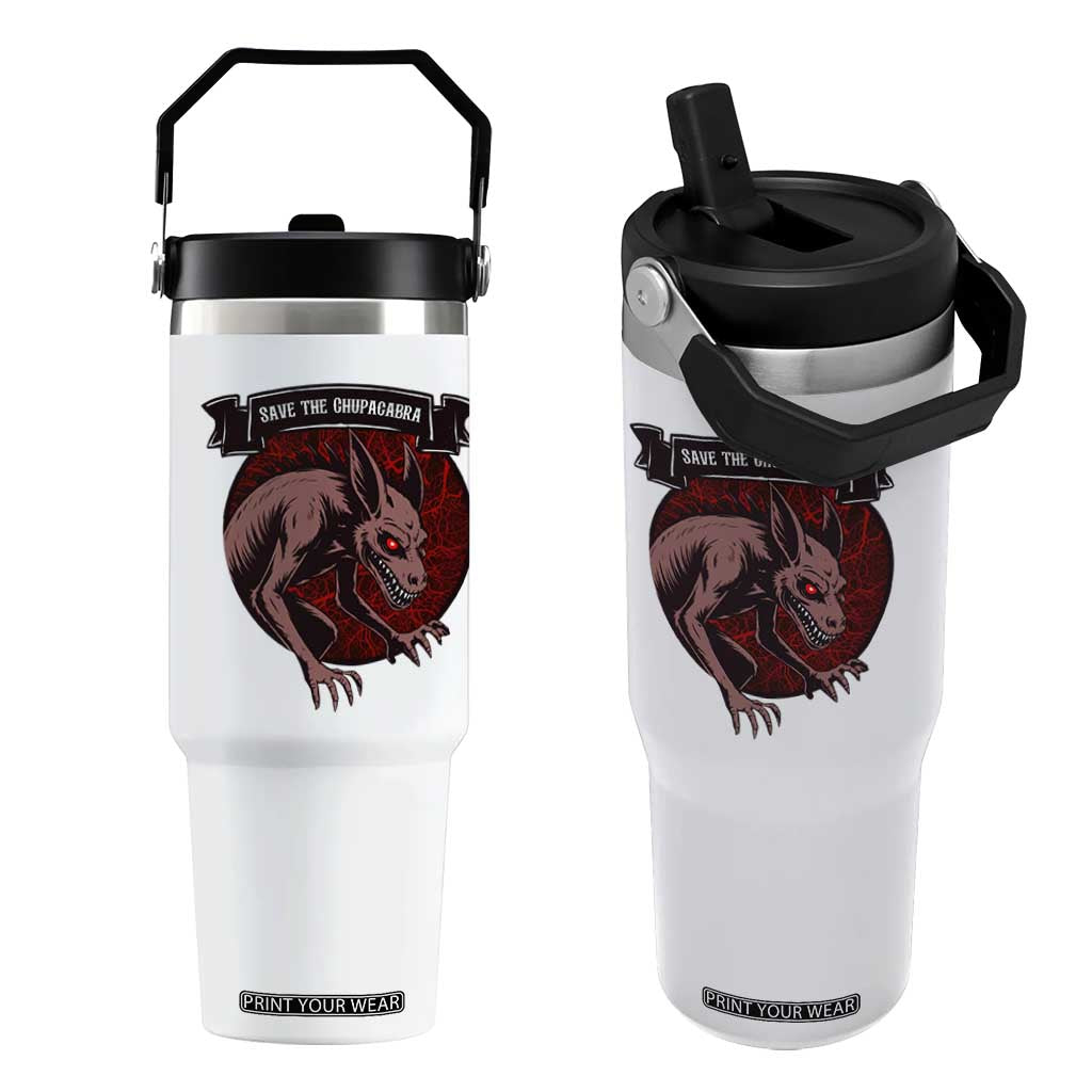 Chupacabra Flip Straw Tumbler Gothic Horror Save The Cryptid Gift TS12 One Size: 30 oz White Print Your Wear