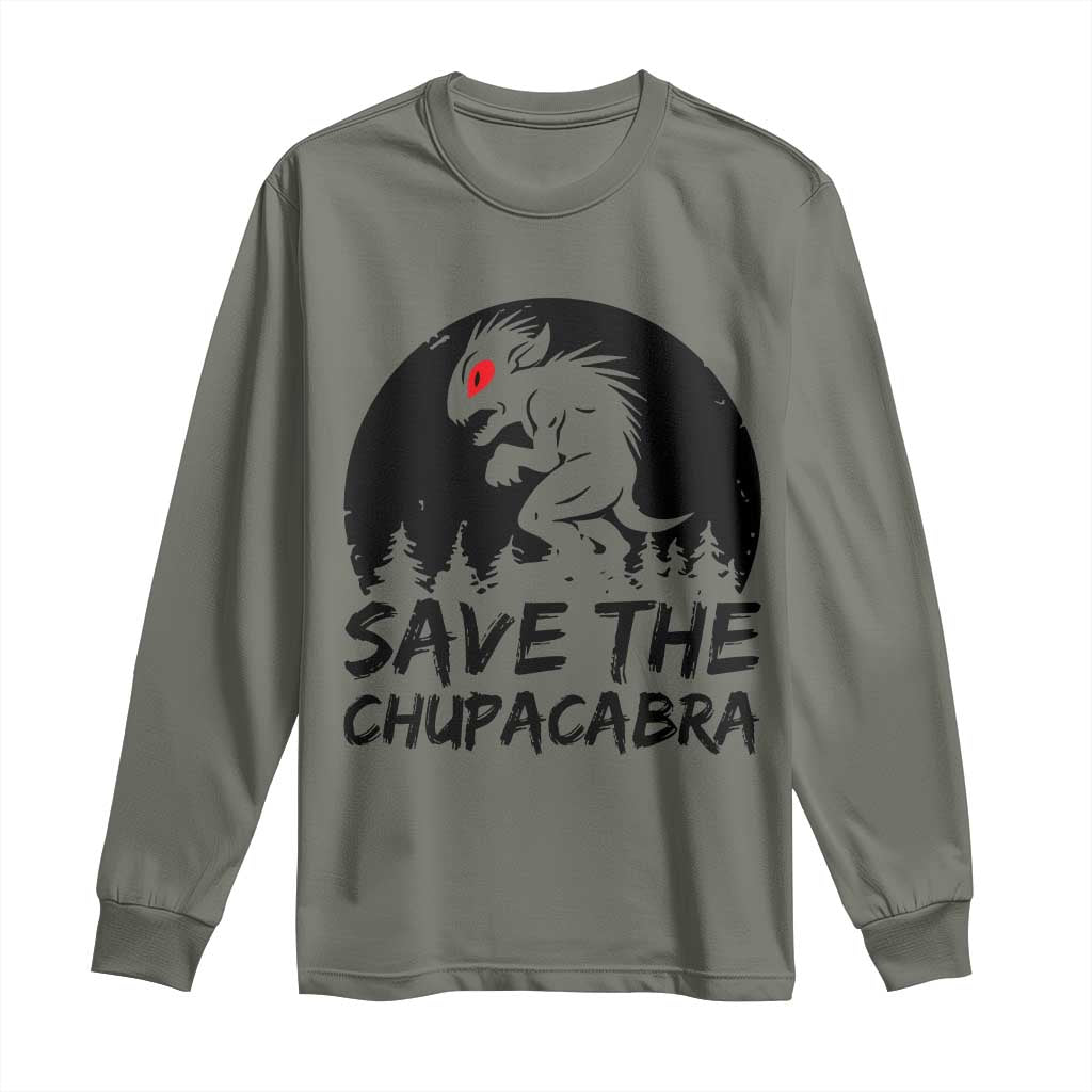Chupacabra Long Sleeve Shirt Funny Cryptid Save The Goat Sucker Gift TS12 Military Green Print Your Wear