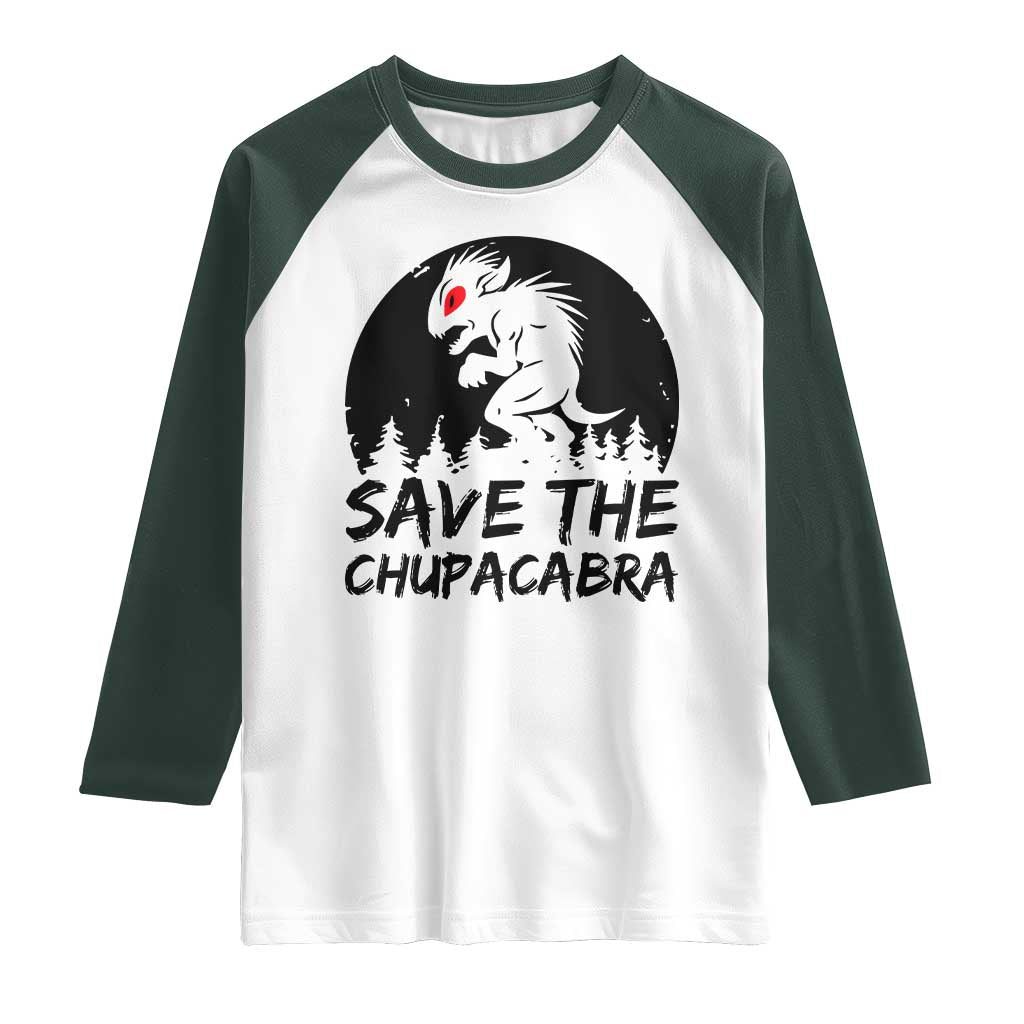 Chupacabra Raglan Shirt Funny Cryptid Save The Goat Sucker Gift TS12 White Dark Forest Green Print Your Wear
