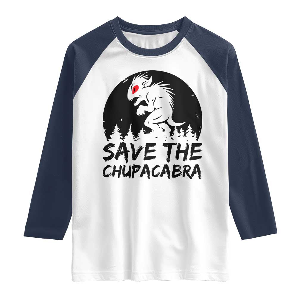 Chupacabra Raglan Shirt Funny Cryptid Save The Goat Sucker Gift TS12 White Navy Print Your Wear