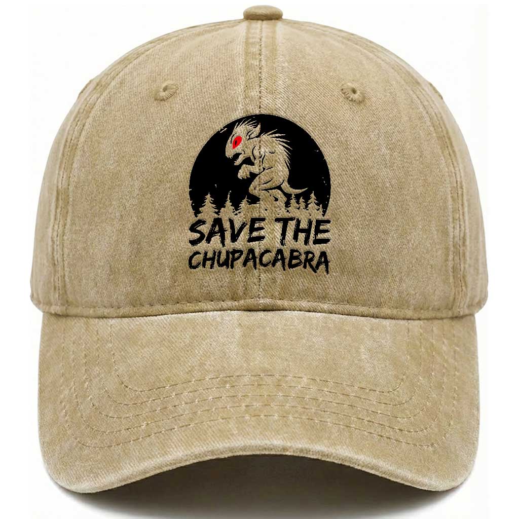 Chupacabra Washed Cotton Baseball Cap Funny Cryptid Save The Goat Sucker Gift TS12 Washed Cap Universal Fit Khaki Print Your Wear