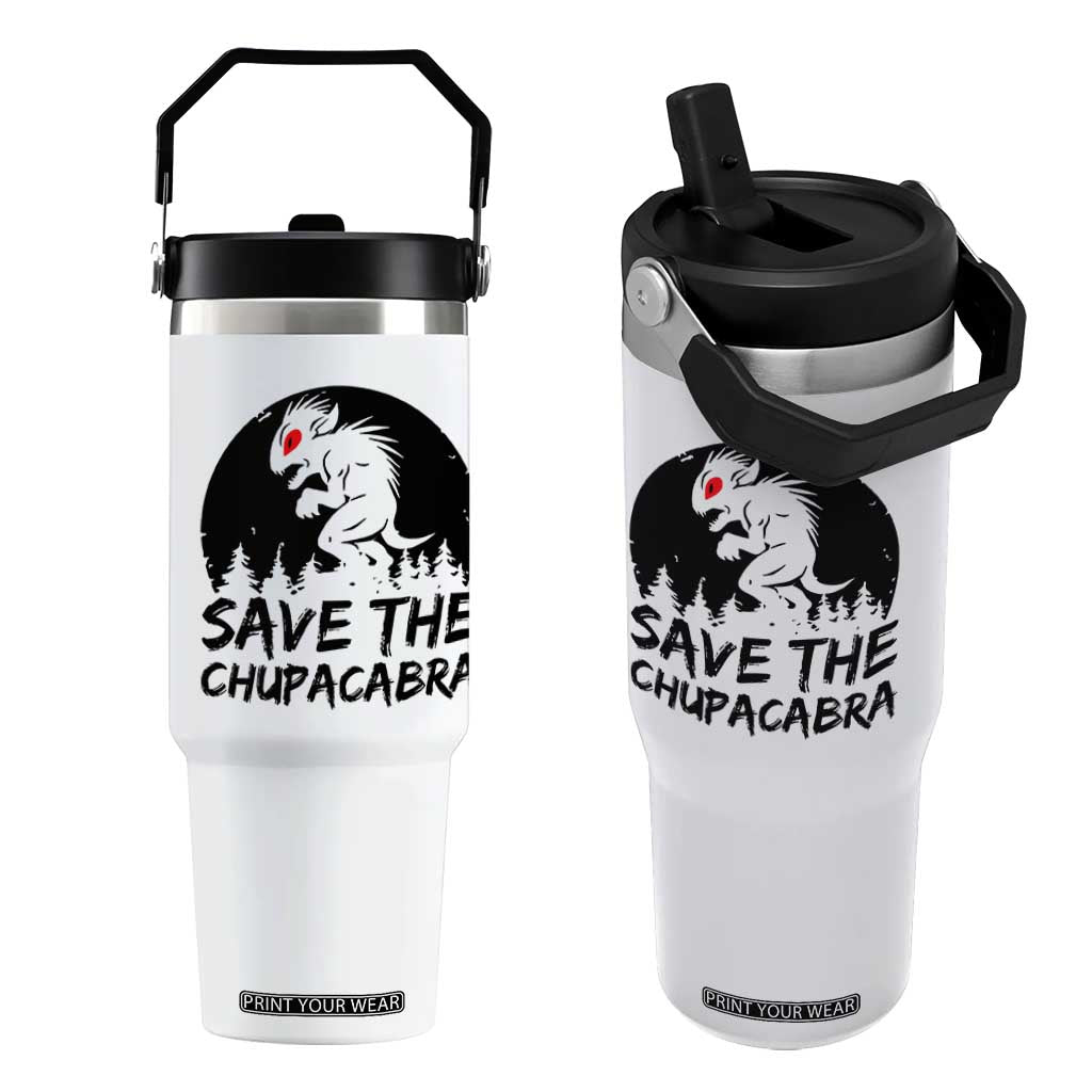 Chupacabra Flip Straw Tumbler Funny Cryptid Save The Goat Sucker Gift TS12 One Size: 30 oz White Print Your Wear