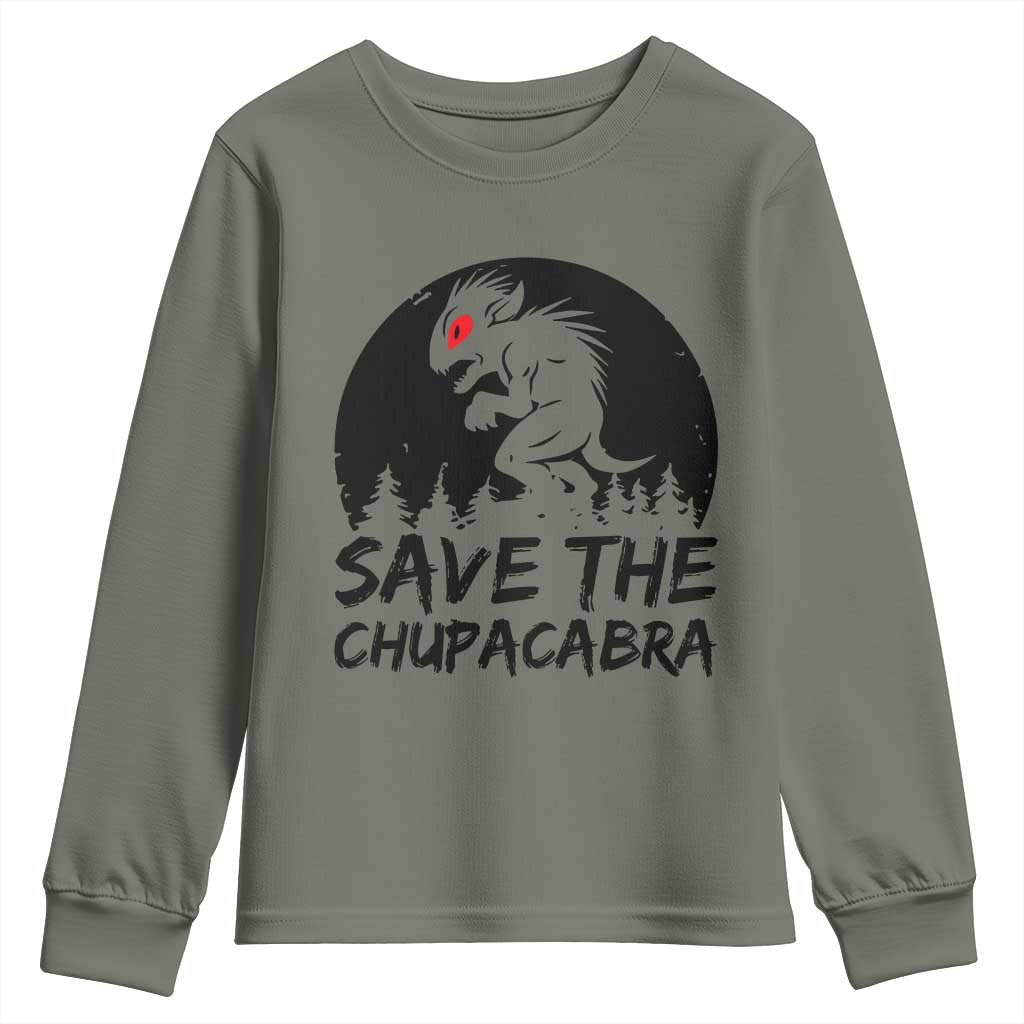 Chupacabra Youth Sweatshirt Funny Cryptid Save The Goat Sucker Gift TS12 Military Green Print Your Wear