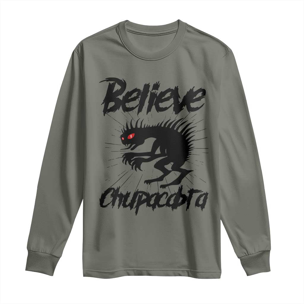 Urban Legends And Mystery Gift Long Sleeve Shirt Believe Chupacabra TS12 Military Green Print Your Wear