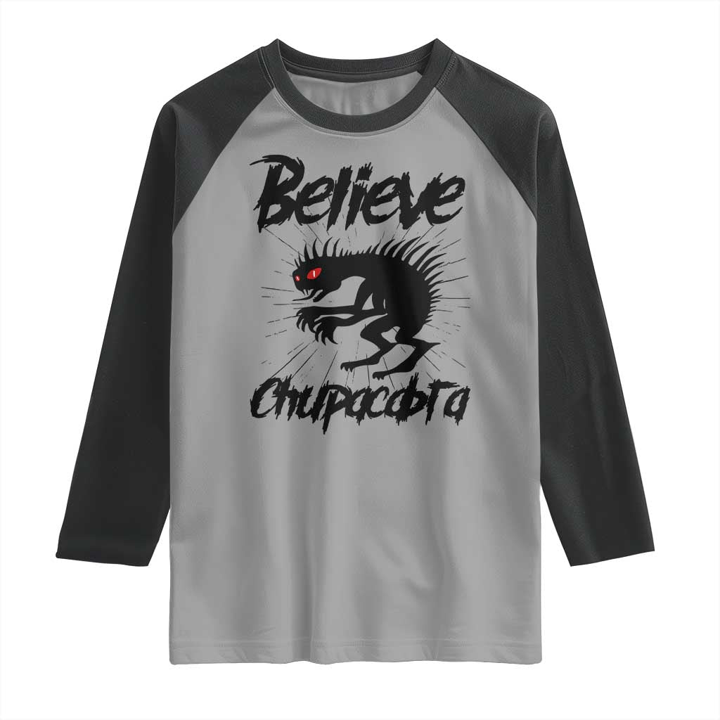 Urban Legends And Mystery Gift Raglan Shirt Believe Chupacabra TS12 Sport Gray Black Print Your Wear