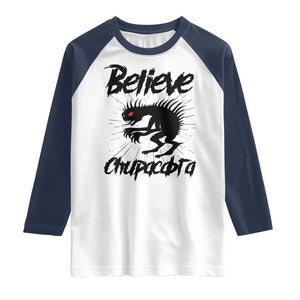 Urban Legends And Mystery Gift Raglan Shirt Believe Chupacabra TS12 White Navy Print Your Wear