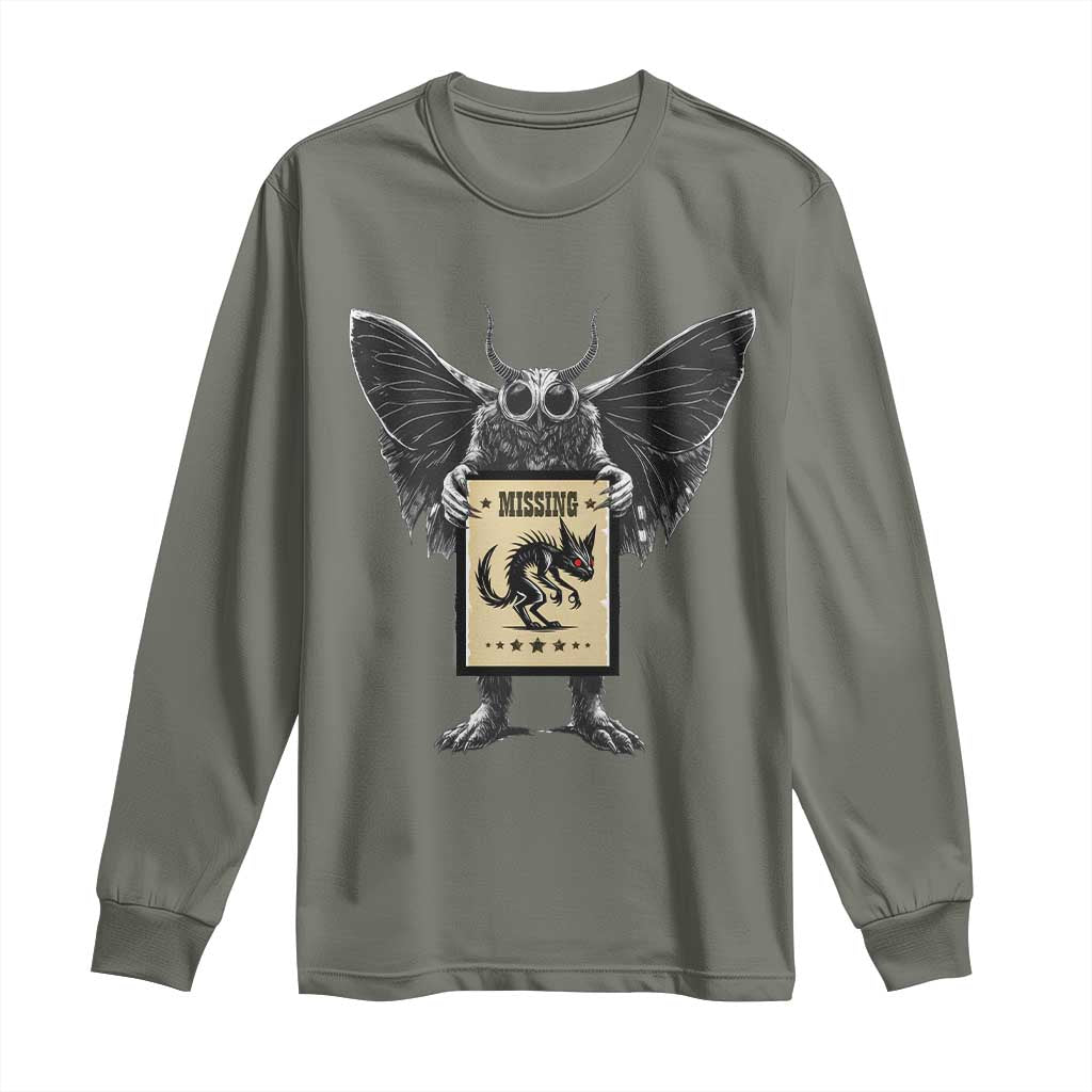 Mothman Missing Chupacabra Long Sleeve Shirt Funny Cryptid Gift TS12 Military Green Print Your Wear