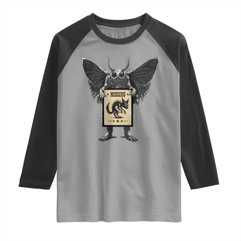 Mothman Missing Chupacabra Raglan Shirt Funny Cryptid Gift TS12 Sport Gray Black Print Your Wear