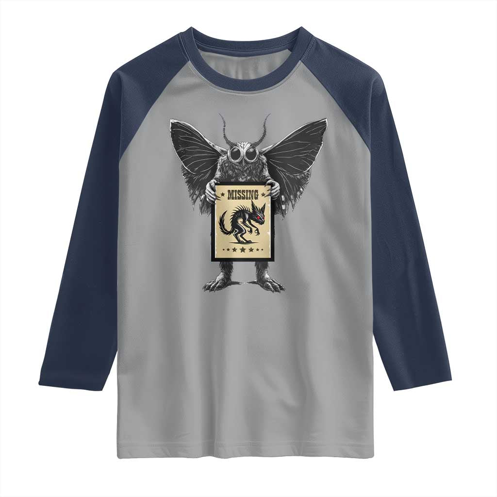 Mothman Missing Chupacabra Raglan Shirt Funny Cryptid Gift TS12 Sport Gray Navy Print Your Wear