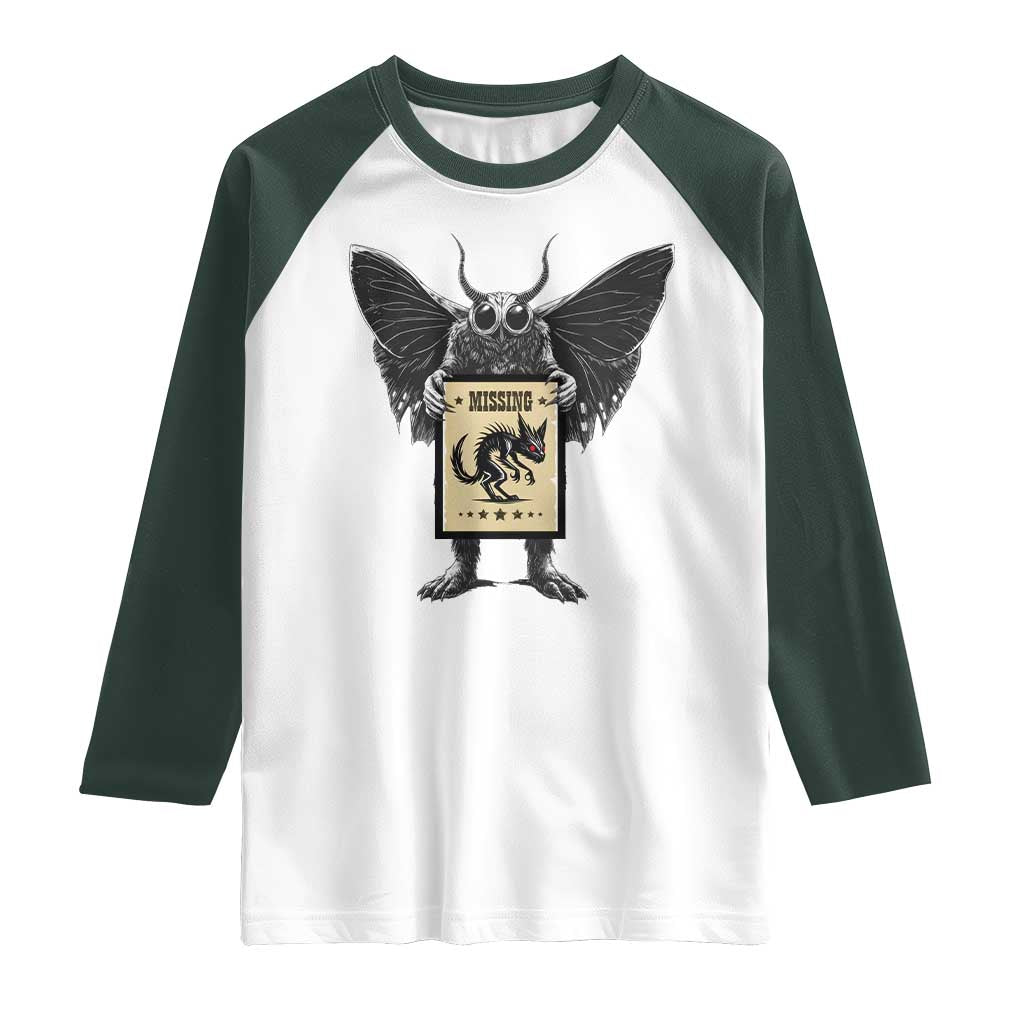 Mothman Missing Chupacabra Raglan Shirt Funny Cryptid Gift TS12 White Dark Forest Green Print Your Wear