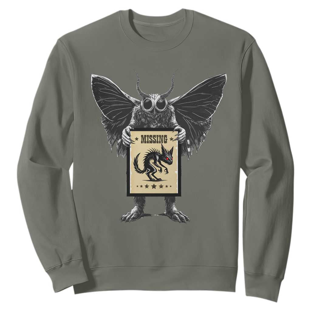 Mothman Missing Chupacabra Sweatshirt Funny Cryptid Gift TS12 Military Green Print Your Wear