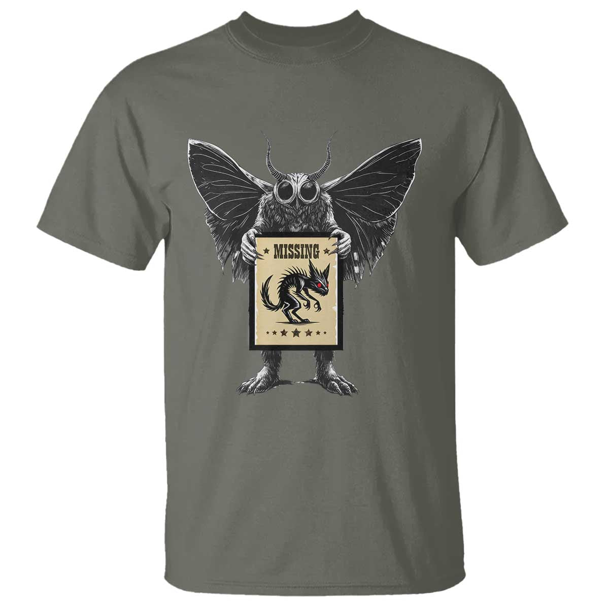 Mothman Missing Chupacabra T Shirt Funny Cryptid Gift TS12 Military Green Print Your Wear
