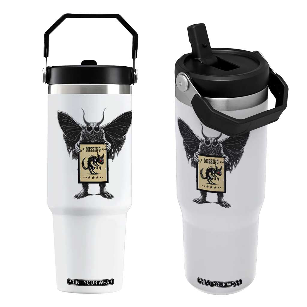 Mothman Missing Chupacabra Flip Straw Tumbler Funny Cryptid Gift TS12 One Size: 30 oz White Print Your Wear