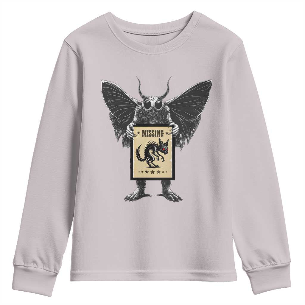 Mothman Missing Chupacabra Youth Sweatshirt Funny Cryptid Gift TS12 Ice Gray Print Your Wear