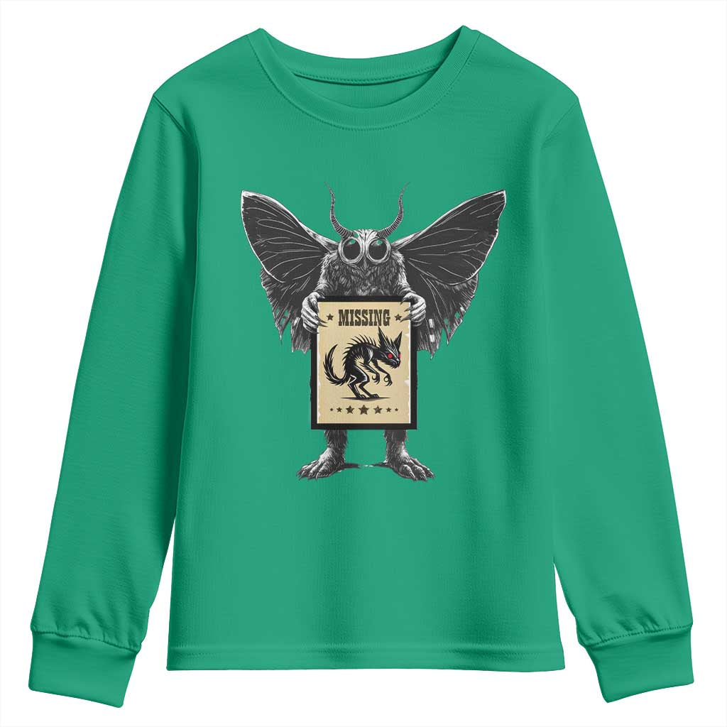 Mothman Missing Chupacabra Youth Sweatshirt Funny Cryptid Gift TS12 Irish Green Print Your Wear