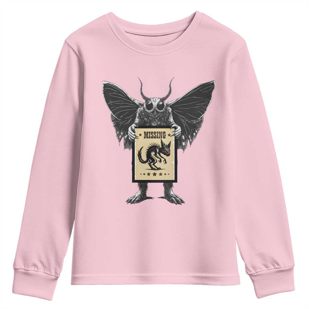 Mothman Missing Chupacabra Youth Sweatshirt Funny Cryptid Gift TS12 Light Pink Print Your Wear