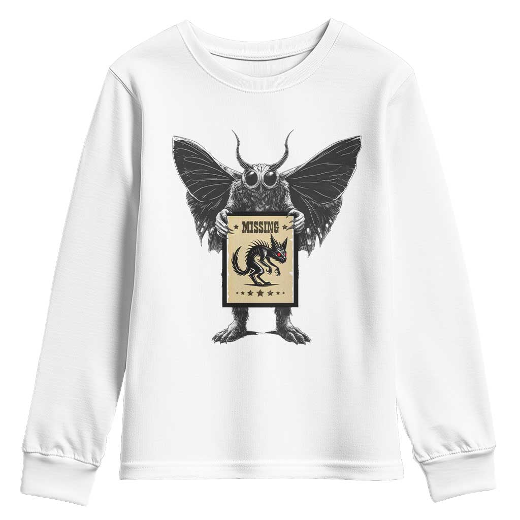 Mothman Missing Chupacabra Youth Sweatshirt Funny Cryptid Gift TS12 White Print Your Wear
