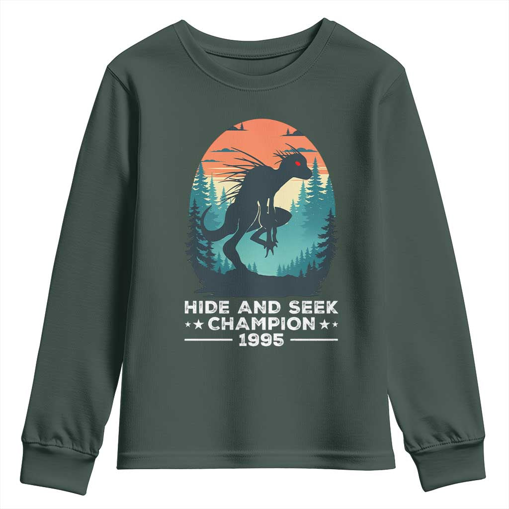 Chupacabra Youth Sweatshirt Gothic Humor Hide And Seek Champion Gift TS12 Dark Forest Green Print Your Wear