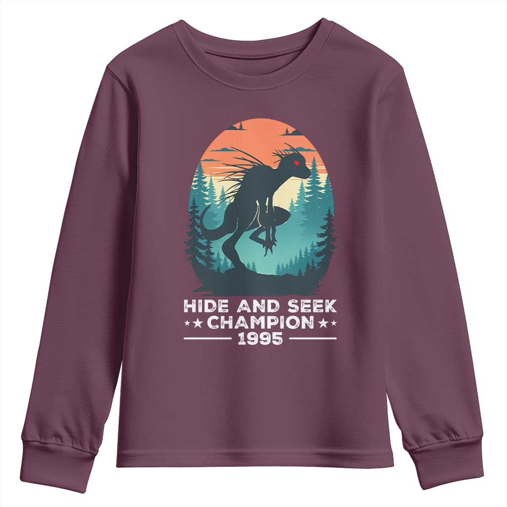 Chupacabra Youth Sweatshirt Gothic Humor Hide And Seek Champion Gift TS12 Maroon Print Your Wear
