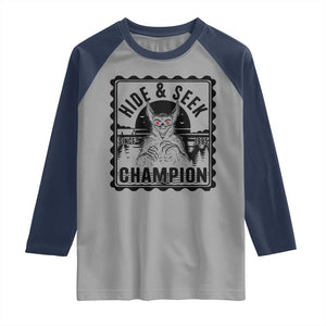 Chupacabra Hide And Seek Champion Since 1995 Raglan Shirt Cryptid Gift TS12 Sport Gray Navy Print Your Wear
