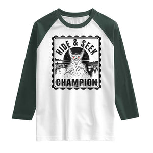Chupacabra Hide And Seek Champion Since 1995 Raglan Shirt Cryptid Gift TS12 White Dark Forest Green Print Your Wear