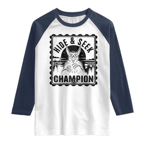 Chupacabra Hide And Seek Champion Since 1995 Raglan Shirt Cryptid Gift TS12 White Navy Print Your Wear