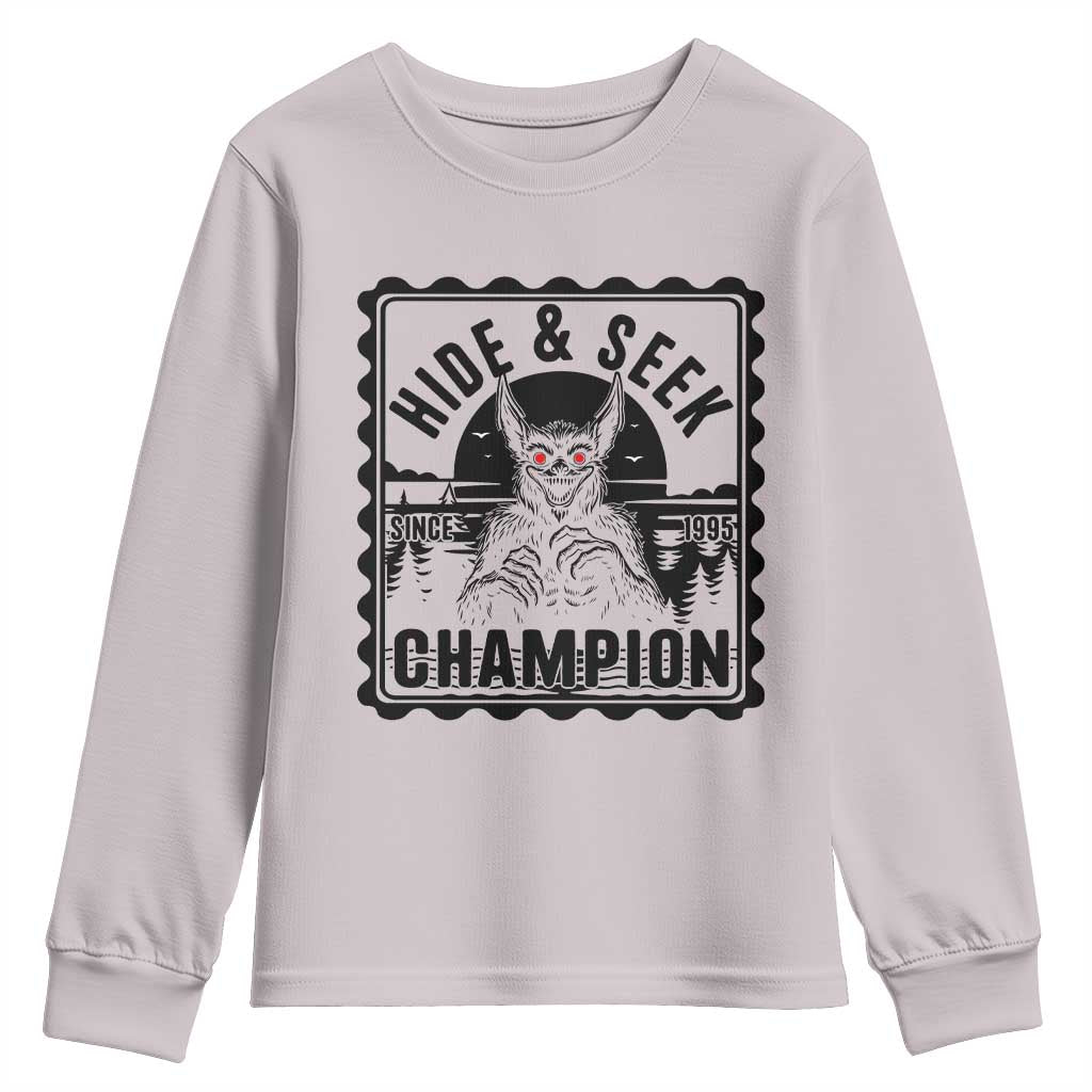 Chupacabra Hide And Seek Champion Since 1995 Youth Sweatshirt Cryptid Gift TS12 Ice Gray Print Your Wear